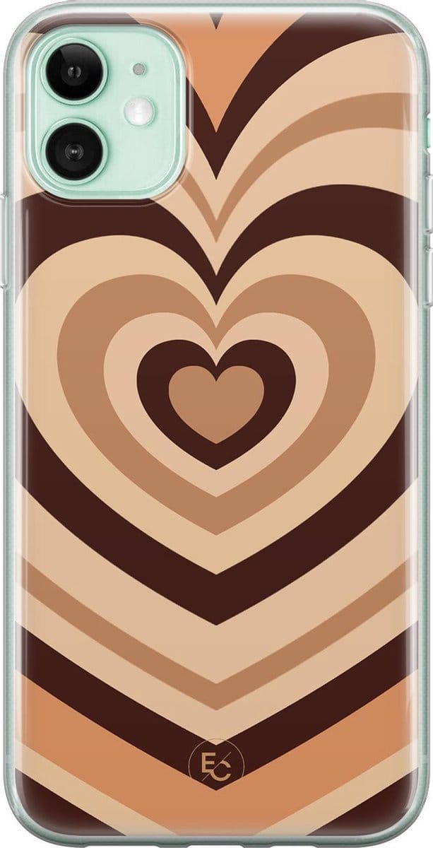 Hoesje geschikt voor iPhone 11 - Hart bruin - Soft Case - TPU - Print - Bruin - ELLECHIQ
