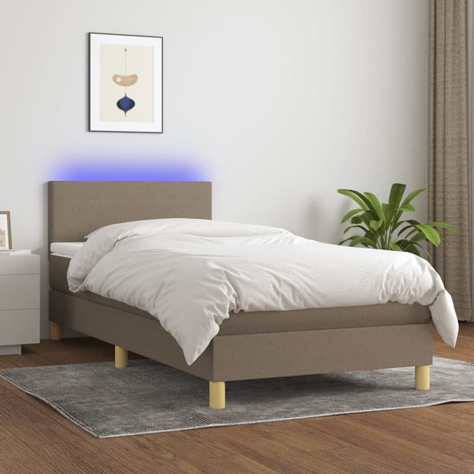 vidaXL - Boxspring - met - matras - en - LED - stof - taupe - 80x200 - cm