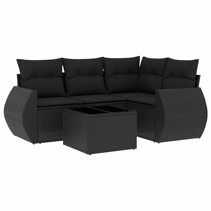 vidaXL - 5-delige - Loungeset - met - kussens - poly - rattan - zwart