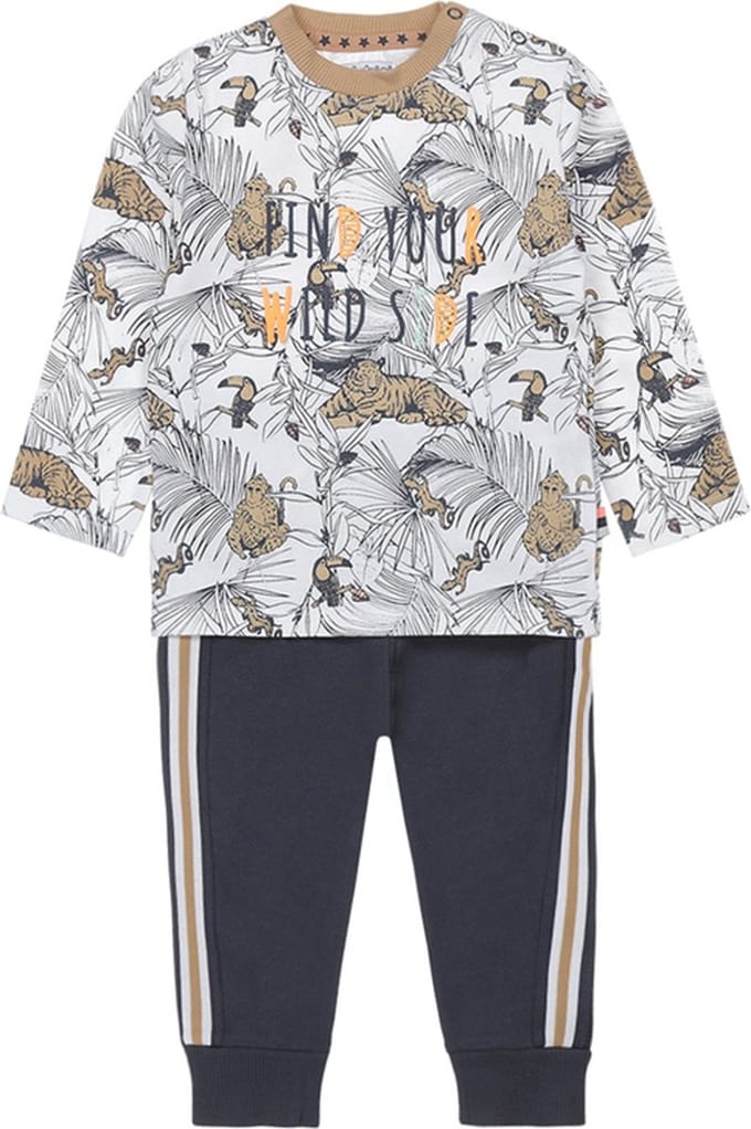 Dirkje-Boys 2 pce babysuit ss-White + aop - Maat 80