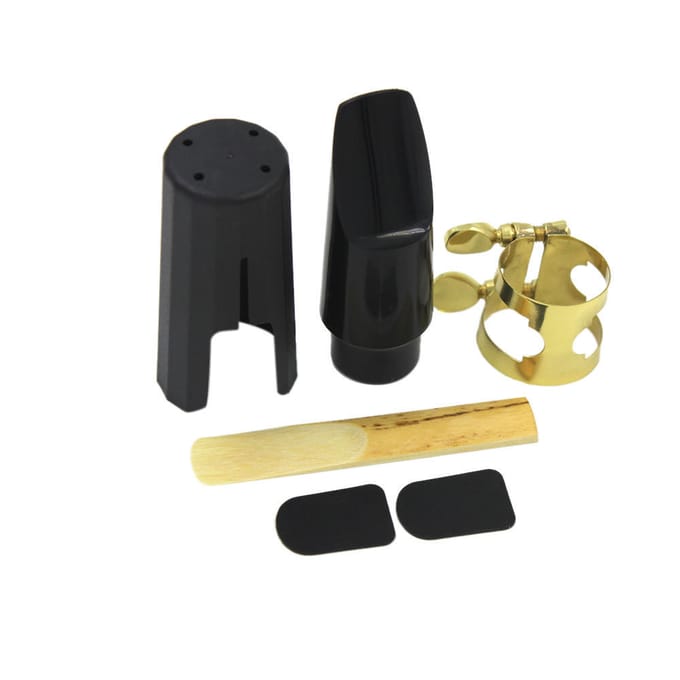 Sopraansax Saxofoonmondstuk Kunststof met dop Metalen gesp Riet Mondstuk Patches Pads Kussens black