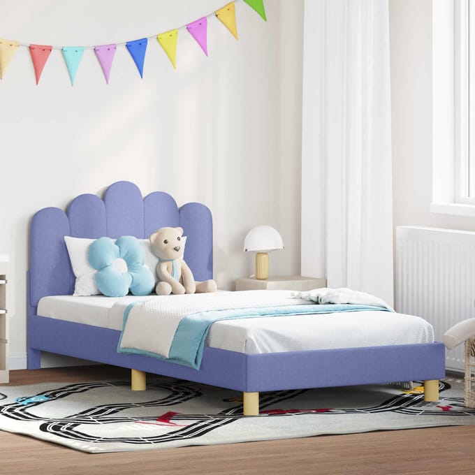 vidaXL - Kinderen - bedframe - met - hoofdboard - Jeans - Blauw - 90 - x - 200 - cm - Stof