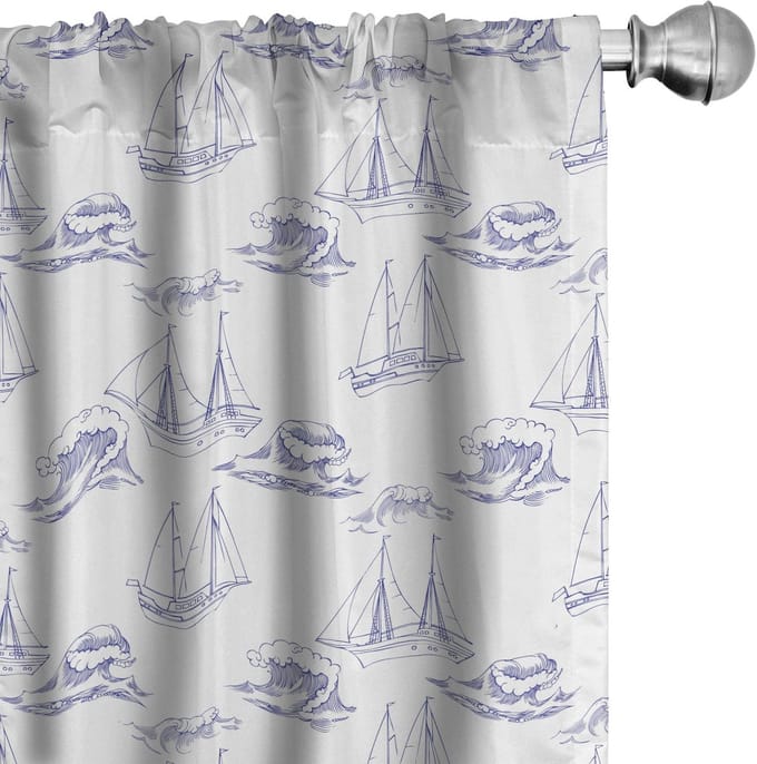 ABAKUHAUS Marine gordijnen – 2x75x225 cm – microvezel, indigo/wit
