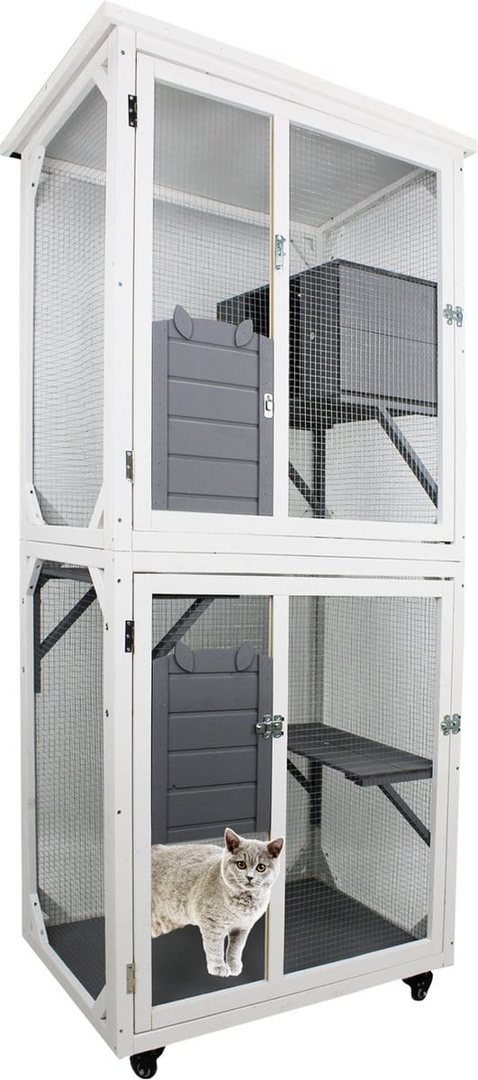 MaxxPet Kattenkooi - kattenvolière - kattenbench - kattenren 82x58x180cm - Wit
