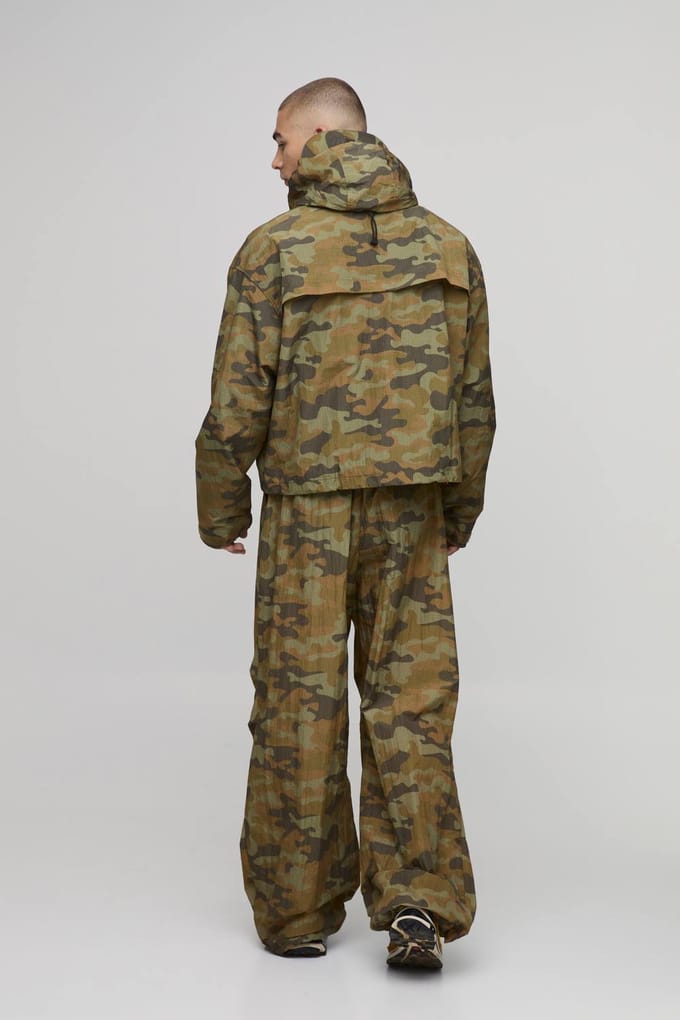Oversized Boxy Camo Ripstop Sports Cagoule | Yellow | Size Large