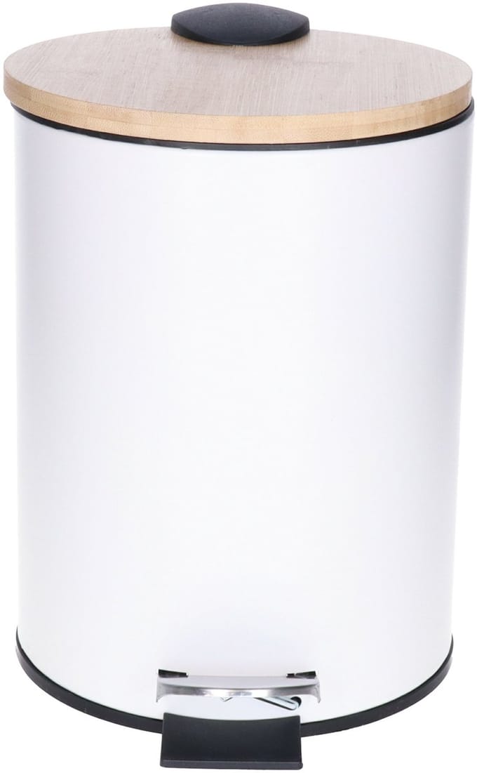 Tendance Badkamer prullenbak/afvalbak Bamboo vibe - soft close - wit - 3 liter - metaal