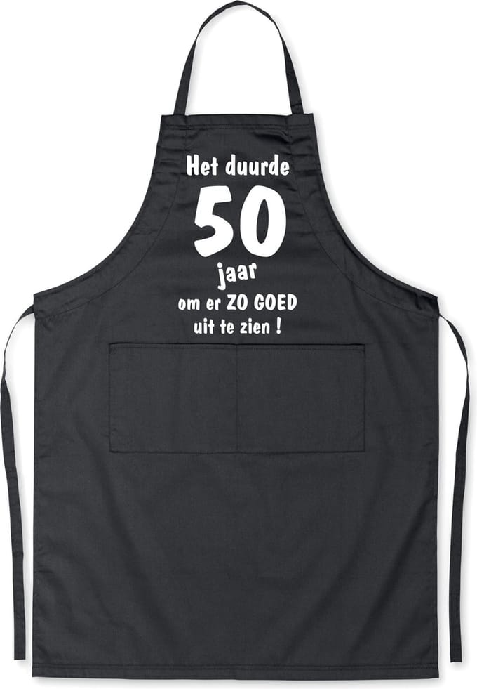 Mijncadeautje - Luxe Keukenschort - Het duurde 50 jaar - Unisex - Zwart - Leeftijd