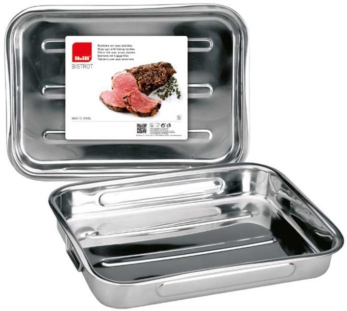 Ibili 651845 Plat à rôtir en Inox avec anses pliantes 48x34x7 cm Bistrot