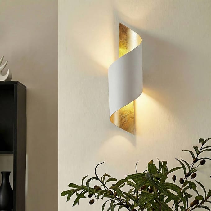 Lindby - wandlamp - 1licht - Metaal - H: 52 cm - E27 - wit, goud