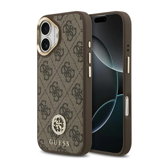 Guess Classic Strass Logo Leather Backcover met MagSafe voor de Apple iPhone 17 - Bruin