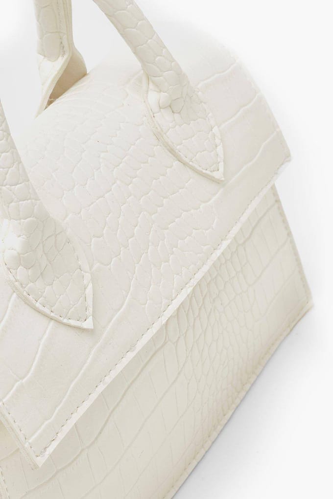boohoo Dames Mini Croc Gestructureerde Crossbody Tas | Wit