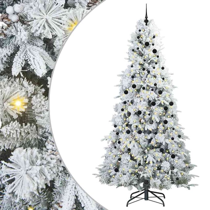 vidaXL - Kunstmatige - Hinged - Kerstboom - met - 300 - LED - Wit - 240 - cm - PE - en - PVC