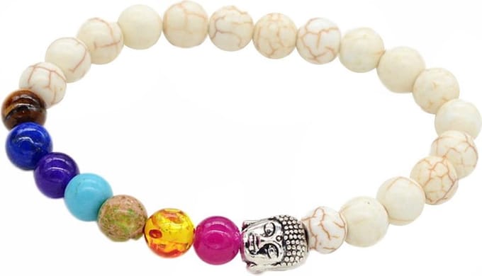 Fako Bijoux® - Buddha Armband - Chakra Reiki - Crème - Zilverkleurig