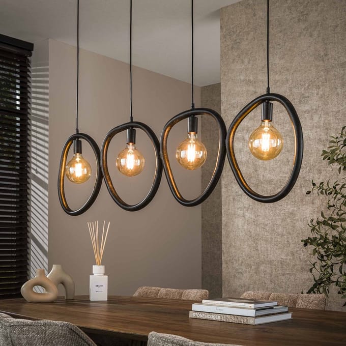 Hanglamp Nova 4-lichts Zwart Metaal 140 cm