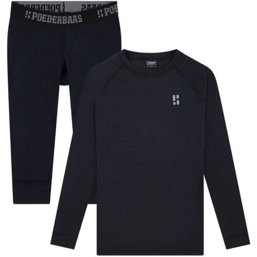 Poederbaas Thermoset Merinowol Dames - Thermoshirt + Thermolegging 3/4 - Zwart - Maat M