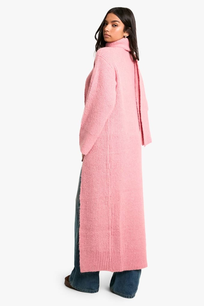 boohoo Dames Gebreide Maxi Cardigan en Oversized Sjaal Set | Pink | Maat: Small