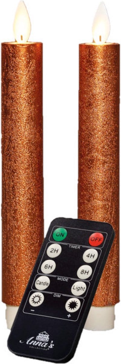 Anna's Collection LED dinerkaarsen - 2x st - koper - 18 cm - met afstandsbediening