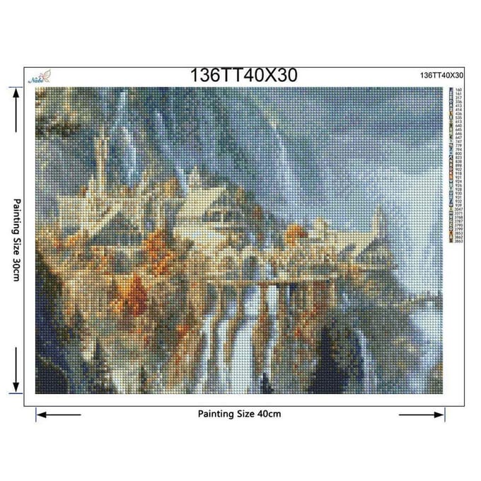 Peinture de diamant 5d à faire soi-même, Kits de points de croix avec cascade naturelle, décor de motif de château complet 20X30CM gray