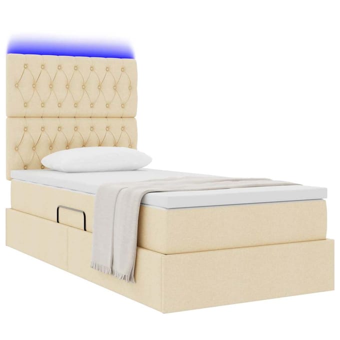 vidaXL - LED - opbergbed - met - matras - Crème - 90 - x - 200 - cm - Stof