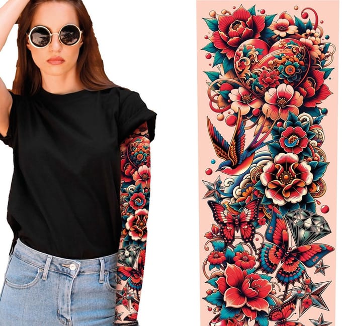 Tattoo mouw zwart-wit-kleurig