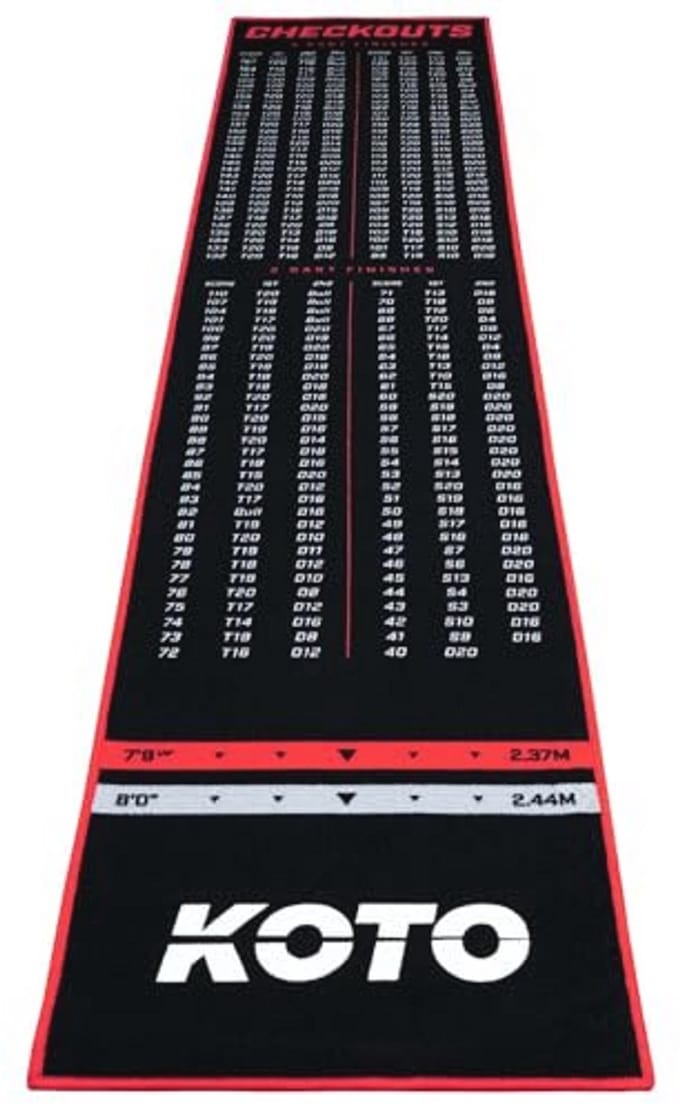 Carpet Checkout Rood 285 x 60 cm - Antislip Dartmat met Score Indicator