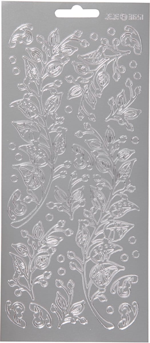 Stickers, bladeren, vel 10x23 cm, zilver, 1 vel