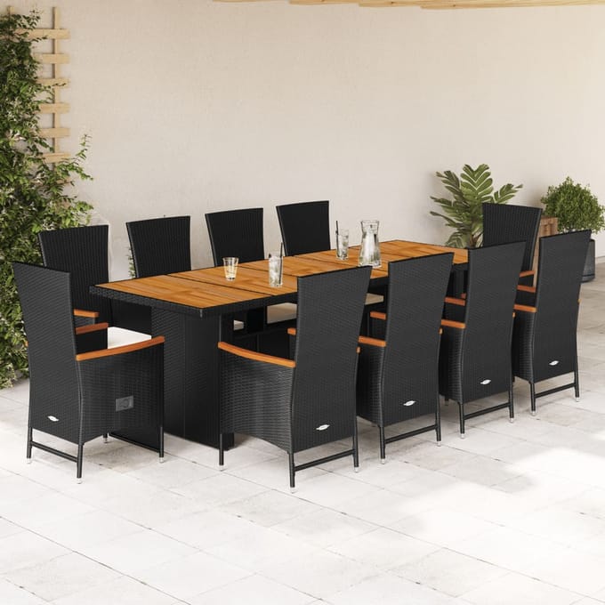 vidaXL - 11-delige - Tuinset - met - kussens - poly - rattan - zwart