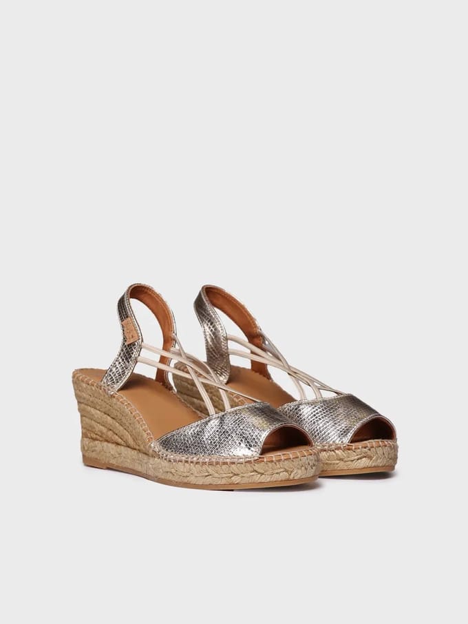 Dames leren espadrille met sleehak en elastiek | SABINA-CA