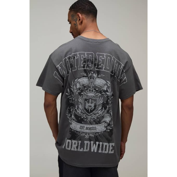 Oversized Limited Edition T-shirt Met Over The Seams Print | Charcoal | Size Small