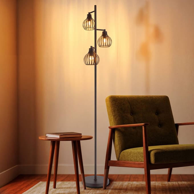 Globo Vloerlamp Mateo, roestkleurig, metaal, 161 cm, 3-lamps, E27