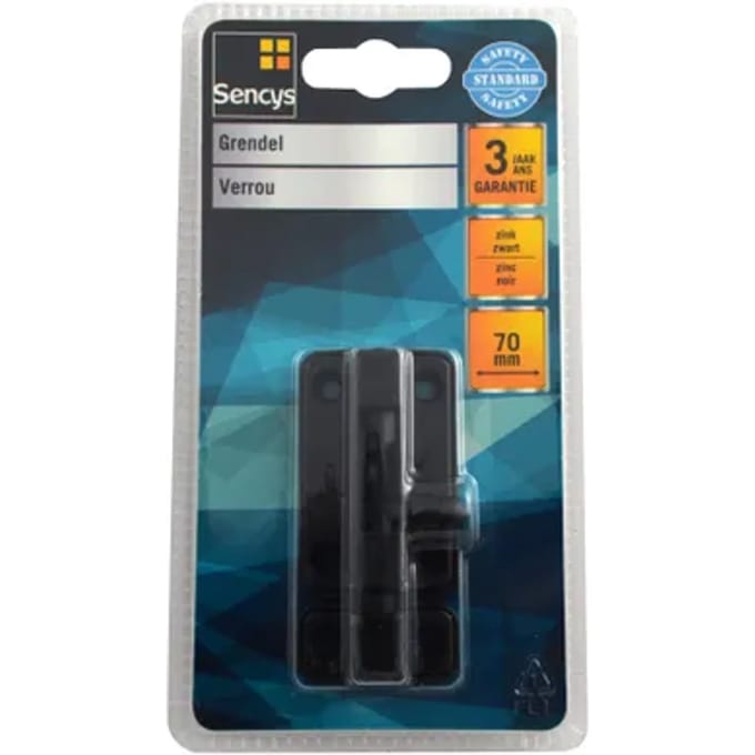 Sencys Deurgrendel - Verzinkt Staal Zwart - 70 Mm