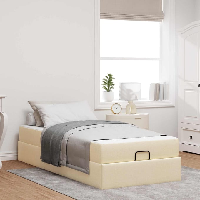 vidaXL - Bedframe - met - matras - 2 - st - Crème - Stof