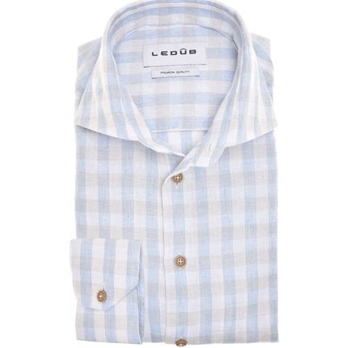Ledûb Overhemd Cotton-Linen Blend Check Blauw / male