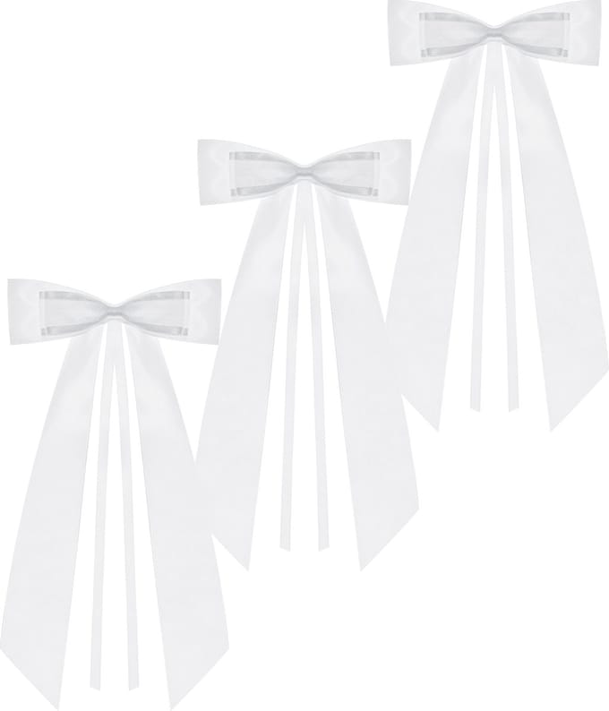 PartyDeco trouwauto antenne lint strik - Bruiloft - wit - 8x stuks - 14 cm - just married