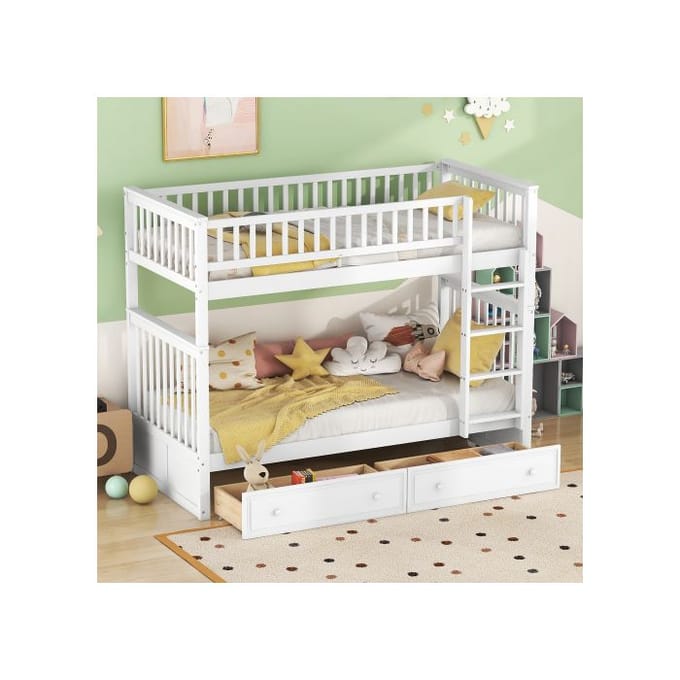 Stapelbed - MUVOE - 90x200cm - Wit - Met lades - Veilig voor kinderen wit