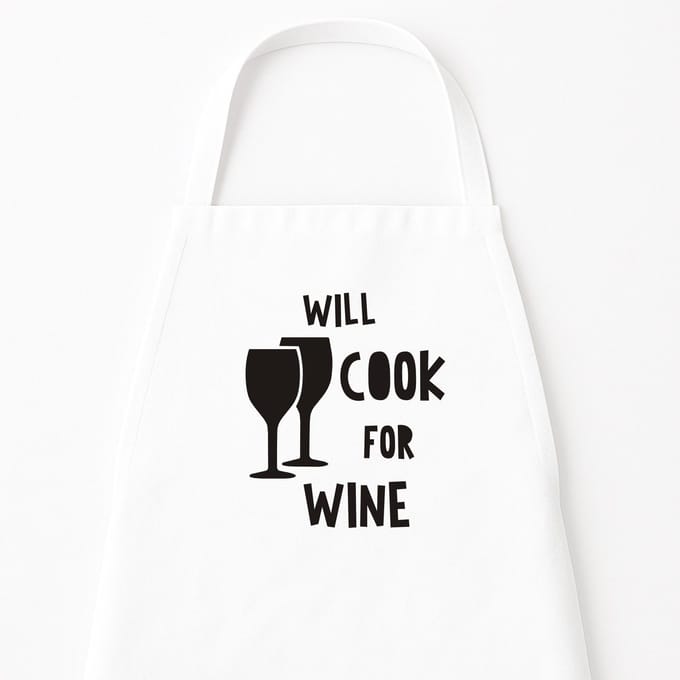 Go Mama - Keukenschort Will cook for Wine, Wit, One Size - Verstelbaar Schort