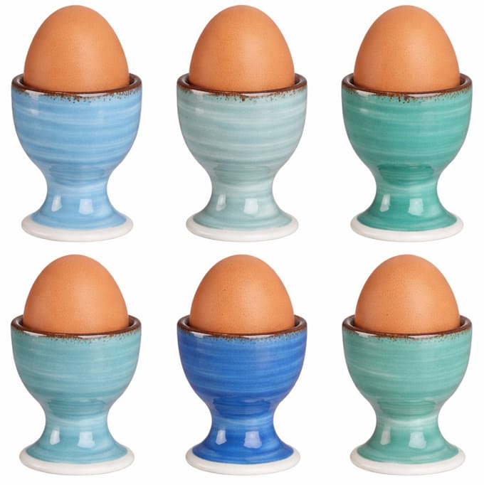 Cookinglife Eierdopje - Eierhouder - Eierbeker - Eierdopjes - Egg Slicer - Eierdopjes van Aardewerk - Delice Blue - Vaatwasserbestendig - 6 Stuks