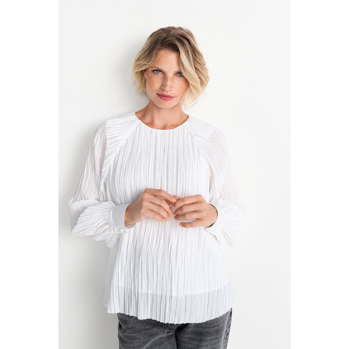Rich & Royal Plissee Blouse Pearl White Taglia: 36 | Maglie a manica lunga Outlet | Donna | Bianco