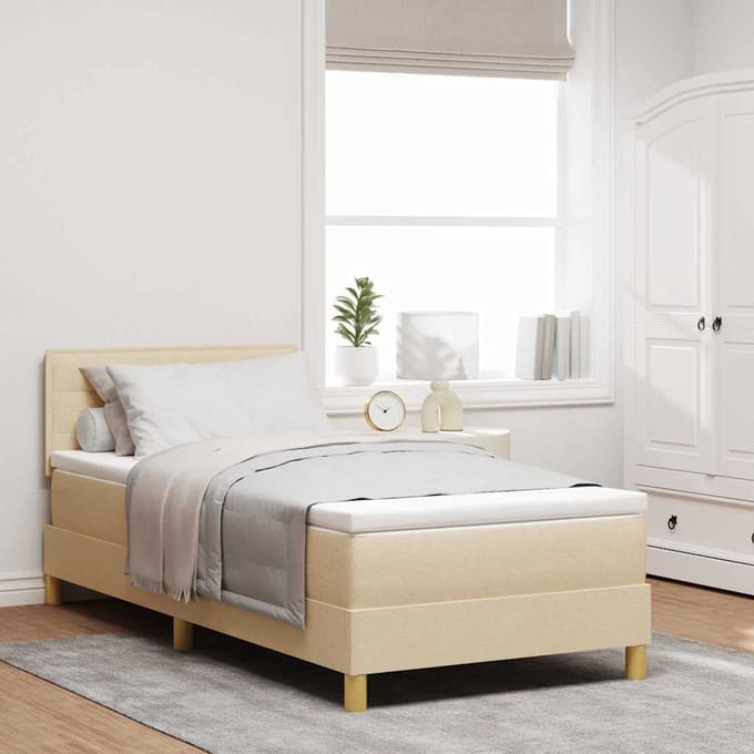 vidaXL - LED - Box - Spring - Bed - met - hoofdeinde - Crème - 100 - x - 200 - cm - Stof
