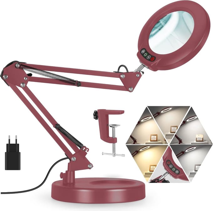 Vergrootglas met Verlichting - Leeslamp Loep - Lezen en Hobby - Flexibele Zwenkarmen - 335 cm - Wit