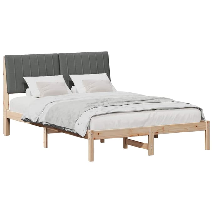 vidaXL - Bedframe - met - hoofdeinde - Bruin - 135 - x - 190 - cm - Massief - grenenhout