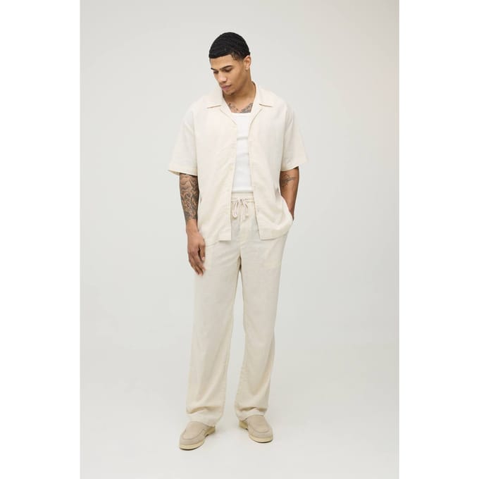 Vakantie Linnen Blend Oversized Shirt & Relaxed Broek Set | Natural | Size Medium