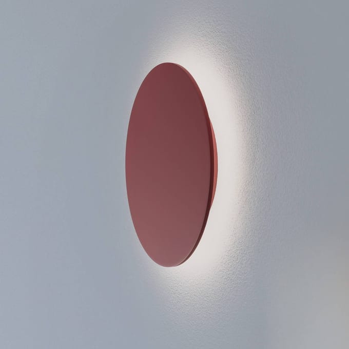 Argon LED wandlamp Orios Plus, rood, Ø 30 cm, staal