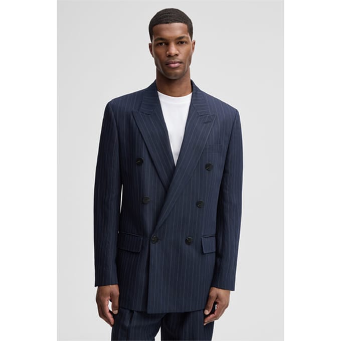 Modulair colbert Barry met linnenaandeel, marineblauw gestreept