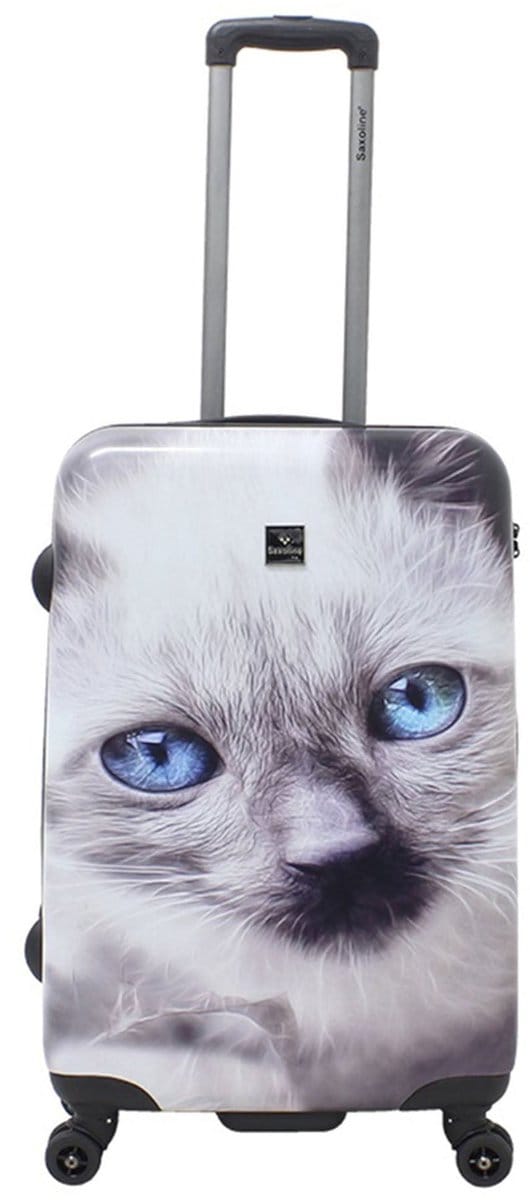 Saxoline Harde Koffer / Trolley / Reiskoffer - 67 cm (Medium) - White Cat Print - Bedrukt / Medium