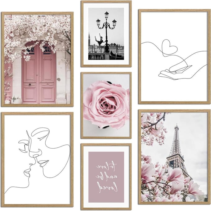 Set Posters met Lijst - Wanddecoratie Prints - Woonkamer Decoreren - Set van 7 Stuks