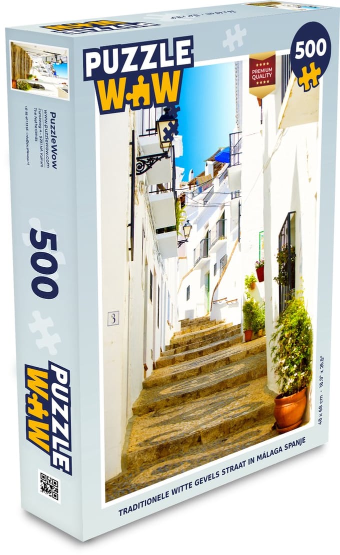 Puzzel Traditionele witte gevels straat in Málaga Spanje - Legpuzzel - Puzzel 500 stukjes