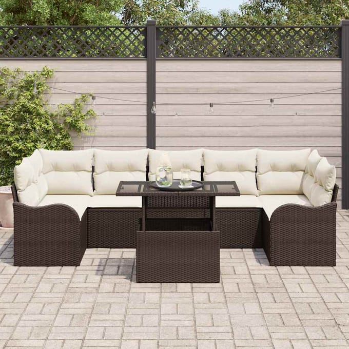 vidaXL - Tuinbank - Set - 8 - st - 7-Aantal - zitplaatsen - Bruin - Poly - Riet