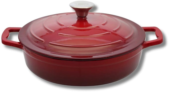 Elo 28 cm kersenrode geëmailleerde gietijzeren lage braadpan 3 liter