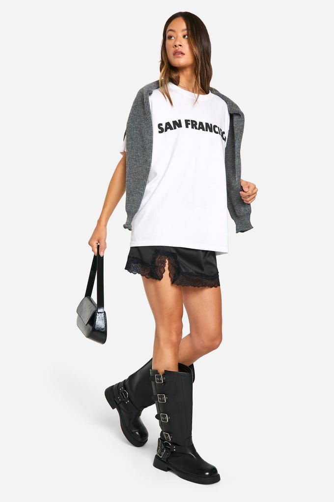 boohoo Dames Hoge satijn mini-rok met kantenafwerking | Zwart | Maat: 40